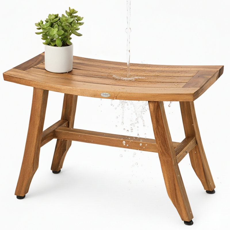 EcoDecors Satori, Teak Shower Bench, Teak Shower Stool, Teak Stool for Inside Shower, Small Shower Stool, Teak Foot Rest, Teak Shower Bench For Inside Shower, in Earthy Teak
