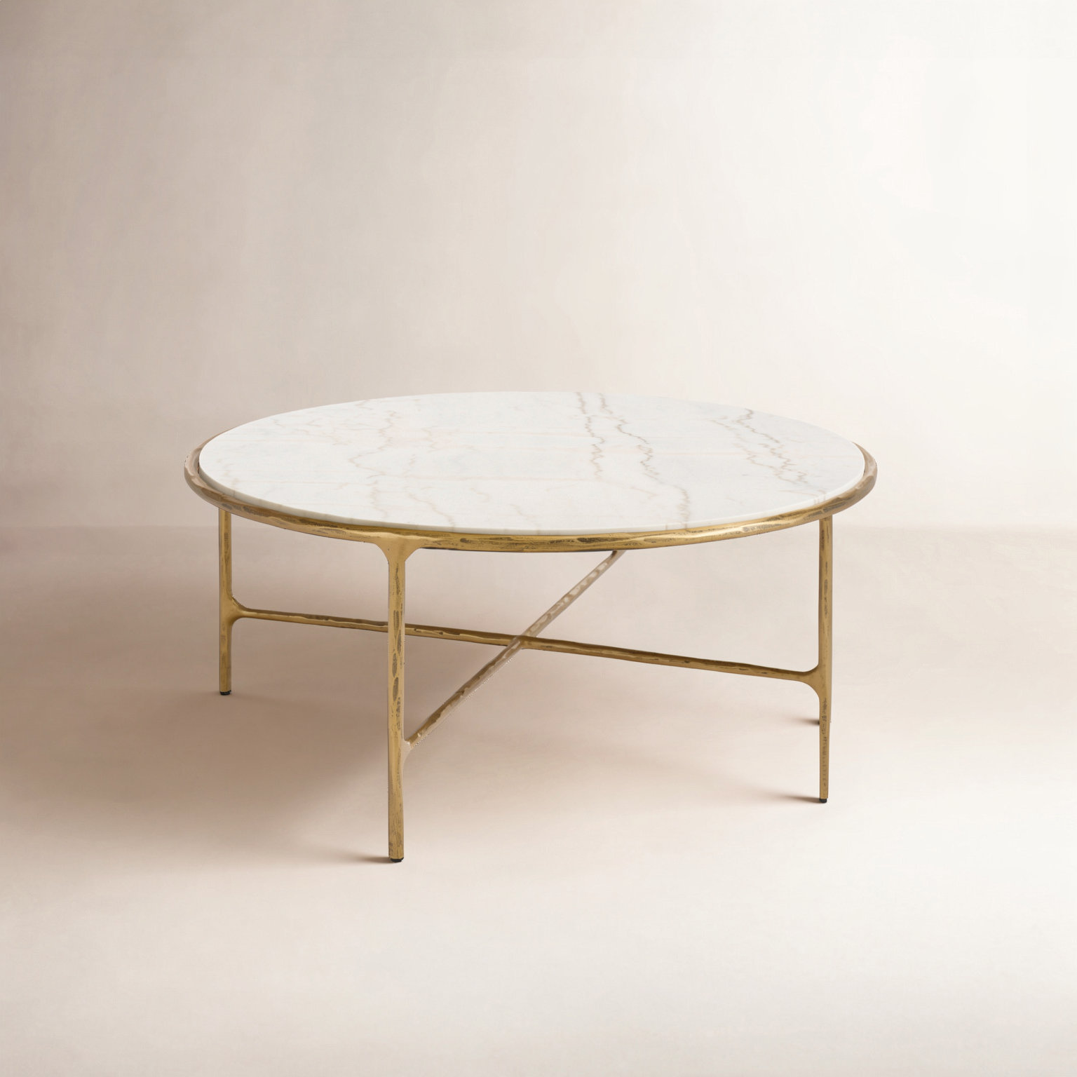 Evelynn 4 Legs Coffee Table, Brass, Marble, White Marble