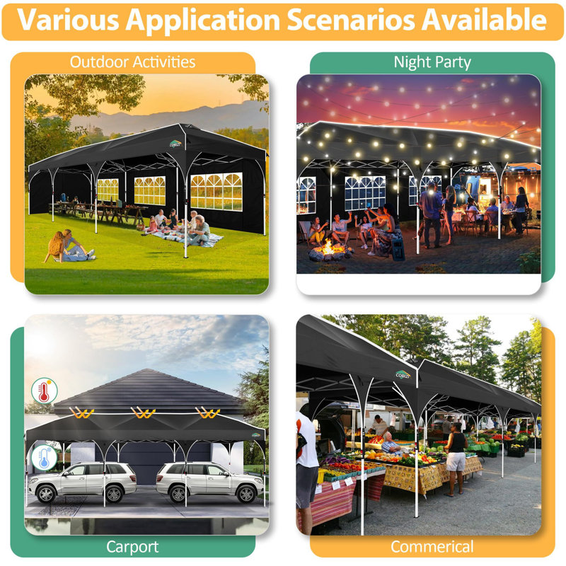 10x30 Pop Up Canopy Tent for Parties with 5 Sidewalls| Push Center Lock & Air Vent| Waterproof & UPF50+ |Gazebo Outdoor Tent for Party,Wedding,BBQ with 4 Sandbags, 8 Stakes & 16 Ropes
