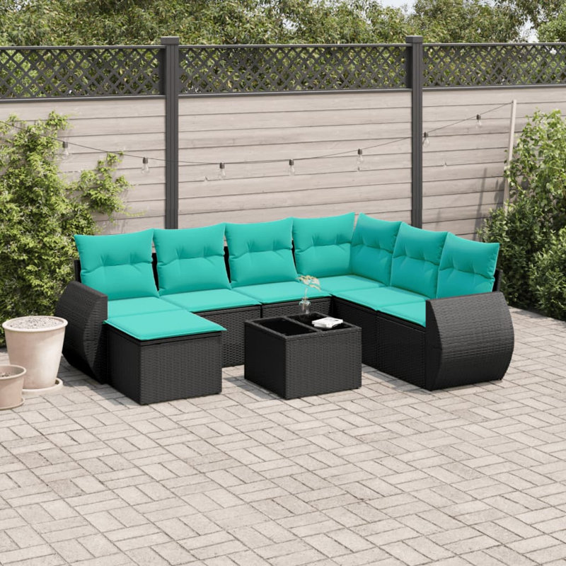  Ensemble de canapé de patio 8 pièces avec coussins en rotin de polyester noir