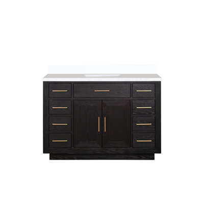 22 In. D, Black Oak, Single Vanity For Bath, Cultured Marble Top, Solid Wood Frame, Soft - Closing Function, Pre Built Unit Assembled Piece