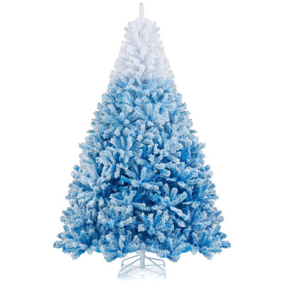  8 FT Artificial Christmas Tree Hinged Snow Flocked Xmas Tree w/ 1774 Lush Branch Tips
