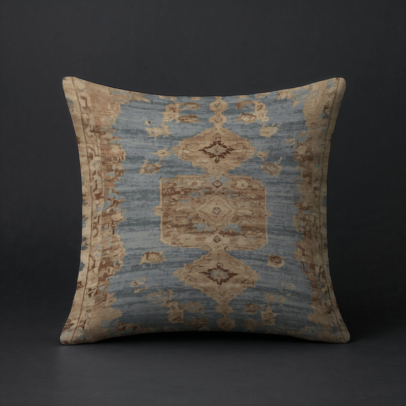 Coussin décoratif intérieur et extérieur Modern, Carré 16 po, Bleu / beige / rouille damassé