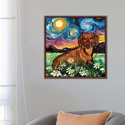 Daisy Dachshund Night by Aja Trier - Painting on Canvas