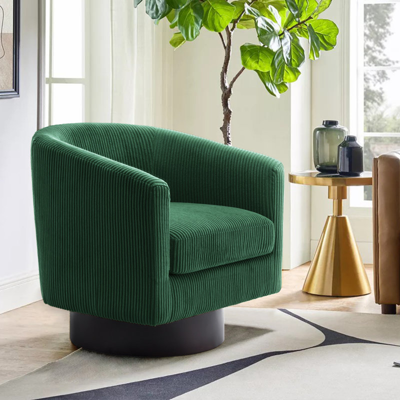 Bennett 72.1Cm Wide Swivel Barrel Chair, Dark Green Corduroy