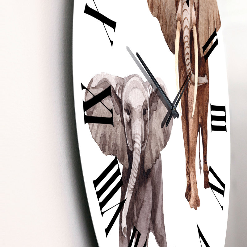 Exotic Elephants on White - Horloge murale traditionnelle, Moyen