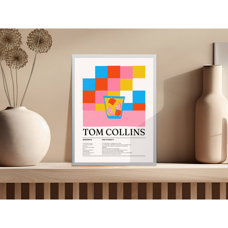 Tom Collins Cocktail Recipe Wall Art, Kitchen Decor, Bar Cart Art, Framed Wall Art, Available in Several Sizes