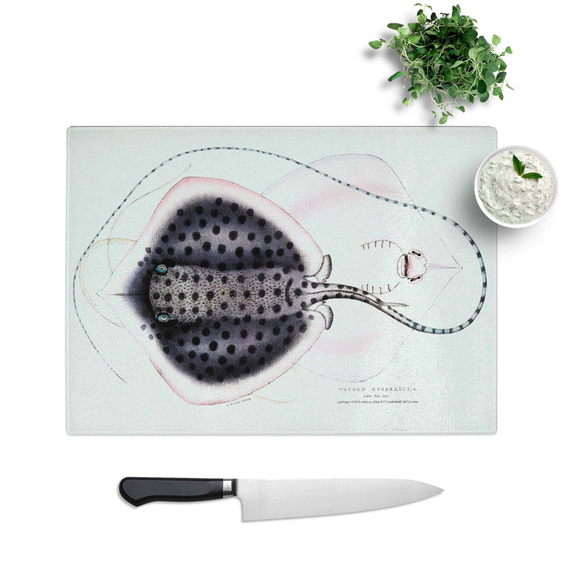 Tempered Glass Stingray Illustration by John Edward Gray Chopping Board, 39 cm W x 28.5 cm L