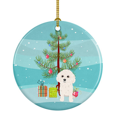 Ornement en forme de caniche de Noël en céramique blanche