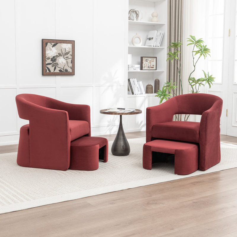 Fauteuil demi-tonneau rembourré avec repose-pieds, Rouge