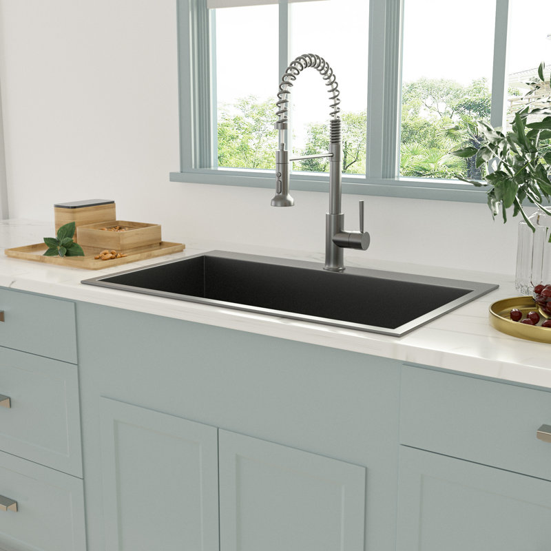30'' L x 22”W Drop-In Single Bowl Stainless Steel Kitchen Sink, Gunmetal Black