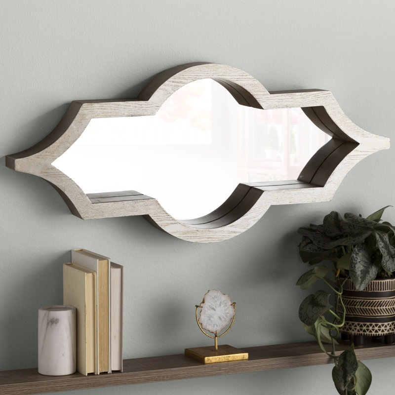 Arlo Moroccan Style Wood Framed Accent Mirror, Semi-Metallic Natural