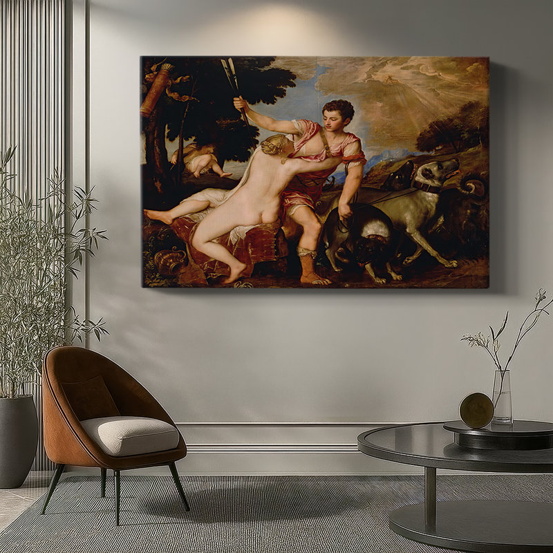 Vénus et Adonis-Titien (Tiziano Vecelli) - Toile tendue avec châssis - 1554, 12 x 18
