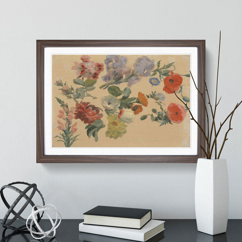 Studies of Flowers Vol.2 by Jacques-Laurent Agasse - Picture Frame Painting, 36cm H x 48cm W x 2cm D, Walnut Framed