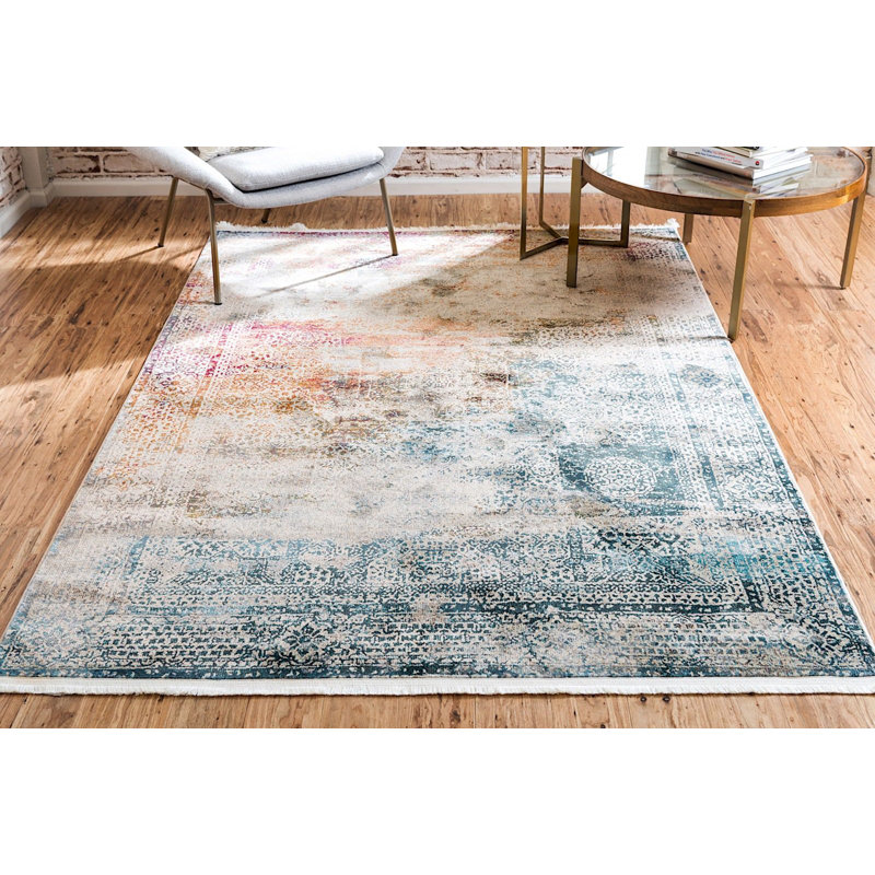 Tapis oriental crème / bleu Mulvihill, Rectangle 4 pi 3 po x 6 pi