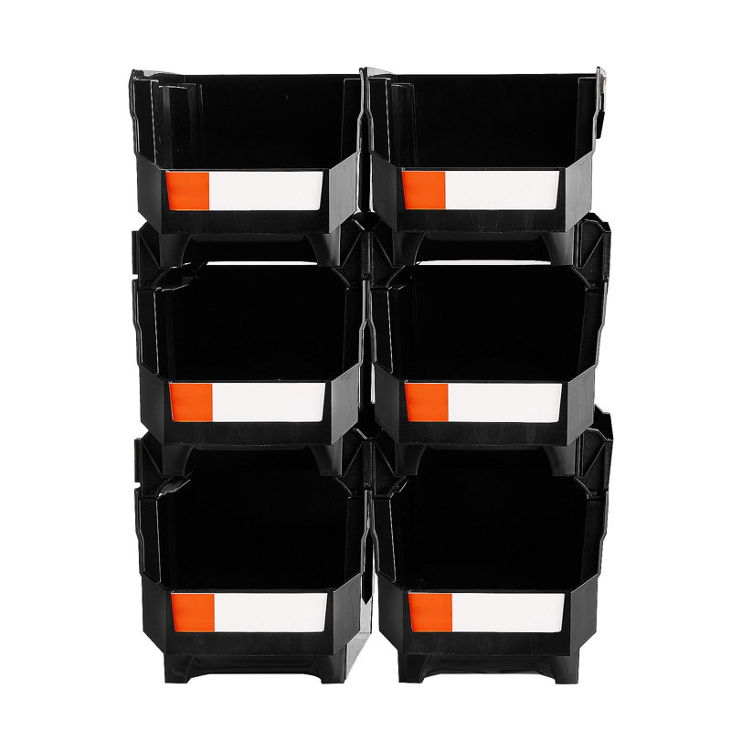 Bacs de rangement en plastique empilables, 14,8 x 8,5 x 7,1 pouces (paquet de 6), contenants en plastique pour organiser et bacs de rangement pour placard, garage, petites pièces, fournitures de bureau et autres accessoires, noir