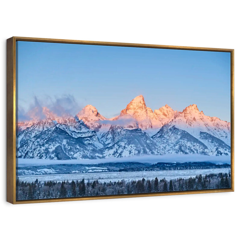 Grand Tetons congelés, Cadre flottant doré, 13 po x 9 po