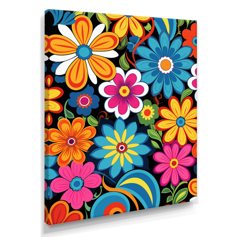 «Groovy Hippy Flower Power - Wildflowers», art mural, Toile tendue, H 20 po x l 12 po x P 1 po