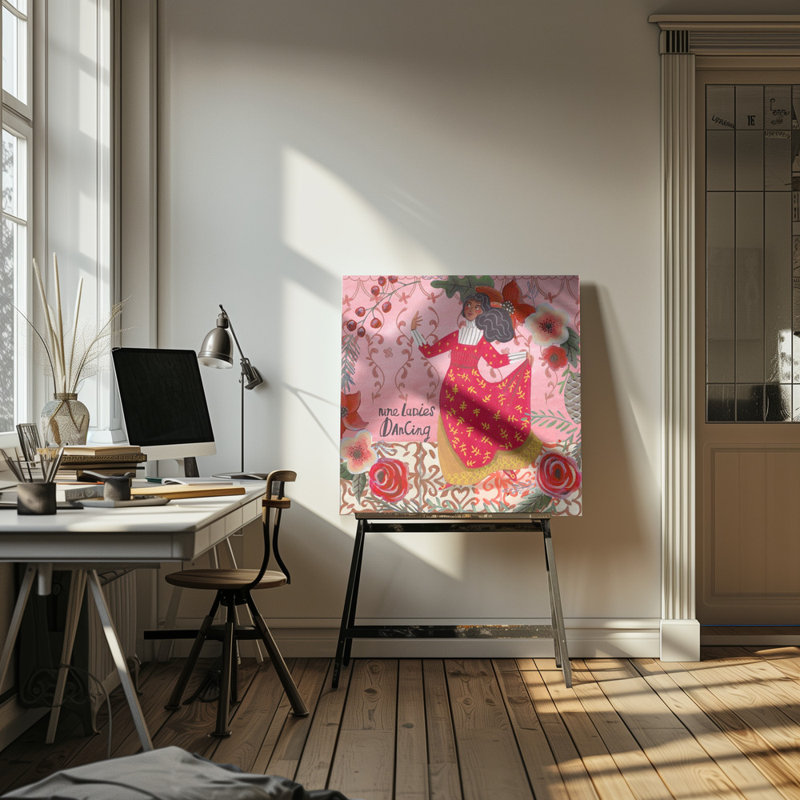 "Nine mesdames dansant", art mural sur toile tendue, H 16 po x l 16 po