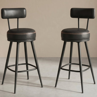 Swivel Bar Stools Set of 2, Counter Height with Back, Mid-Century Modern, 25.6", Ink Black
