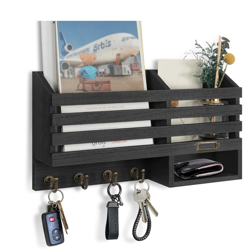 The Easy Mounted Key Rack and Mail Organizer with Store Shelf and Four Sturdy Keys Hooks Decor
