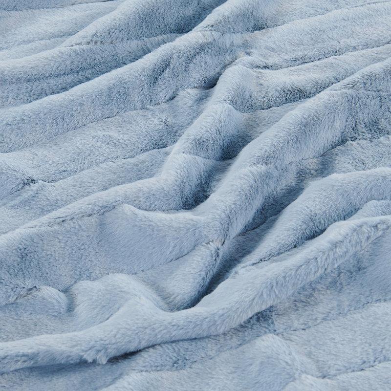 Jeté en fausse fourrure Luxury, Bleu Ashley, 60 po x 80 po