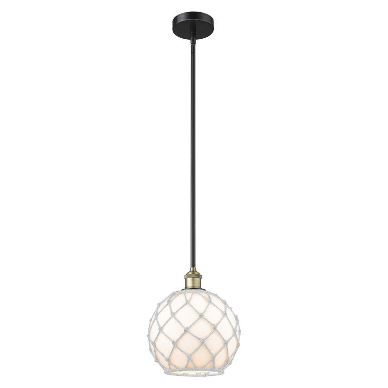 Edison - Ametra - Mini-luminaire suspendu avec tige 10 po 1 lumière, Verre blanc avec corde blanche, Laiton antique noir
