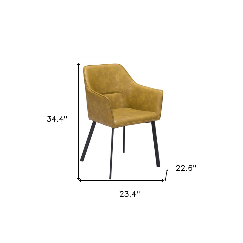 Ensemble de deux fauteuils de salle à manger rembourrés en similicuir jaune et noir