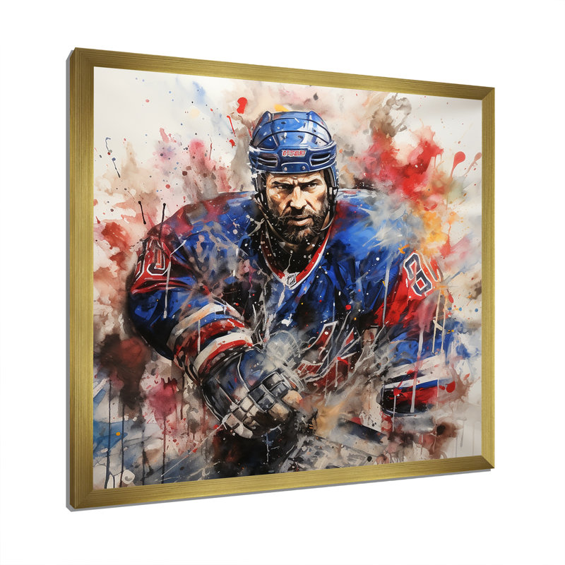 «Sport Hockey Ice Chronicles I», art mural hockey, H 30 po x l 30 po x P 1,5 po, Cadre doré simple