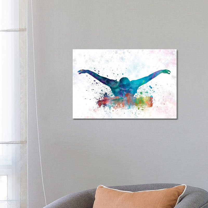 Swimming Silhouette II by Paul Rommer - Painting on Canvas, Wrapped Canvas, 66.04 cm H x 45.72 cm W x 1.91 cm D
