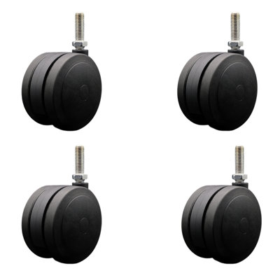 4 Inch Heavy Duty Floor Safe Twin Wheel Caster 1/2” Threaded Stem Set of 4