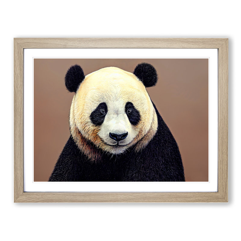 Fascinating Panda - Single Picture Frame Print, 25cm H x 34cm W x 2cm D, Oak Framed