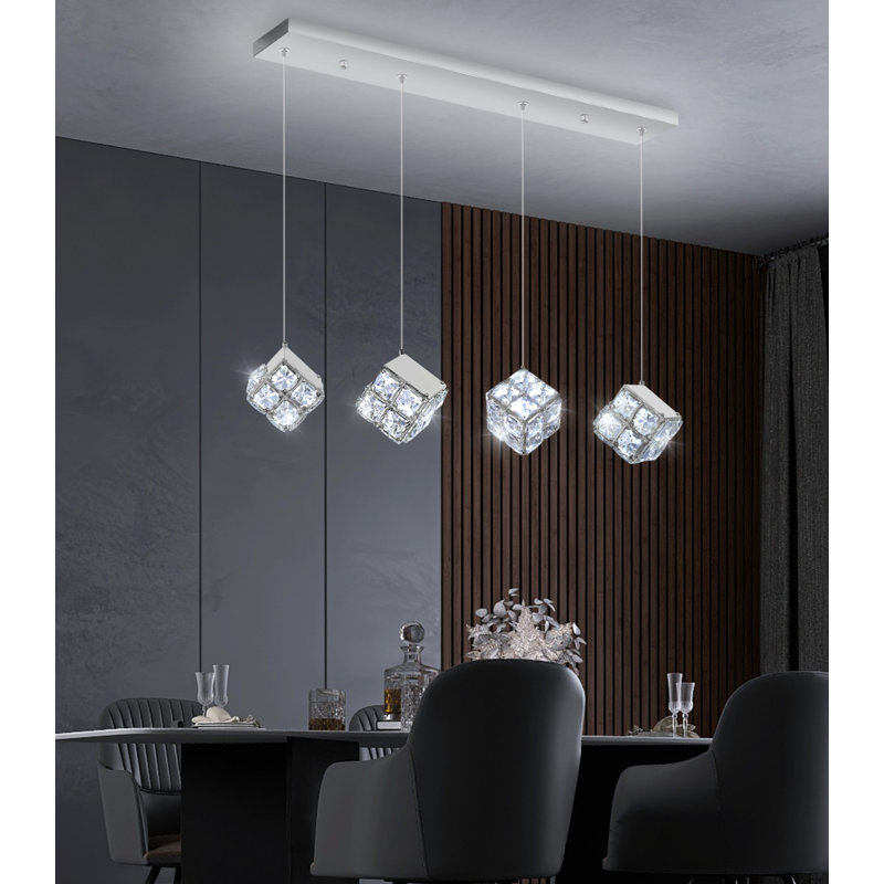 Lustre rectangulaire moderne 4 lumières à DEL, Silver