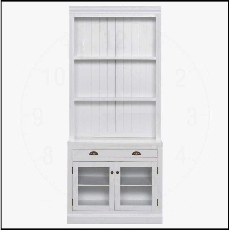Grande bibliothèque blanche moderne de 83,4 pouces avec éclairage DEL, 2 portes en verre, 1 tiroir et tablettes réglables pour un rangement polyvalent