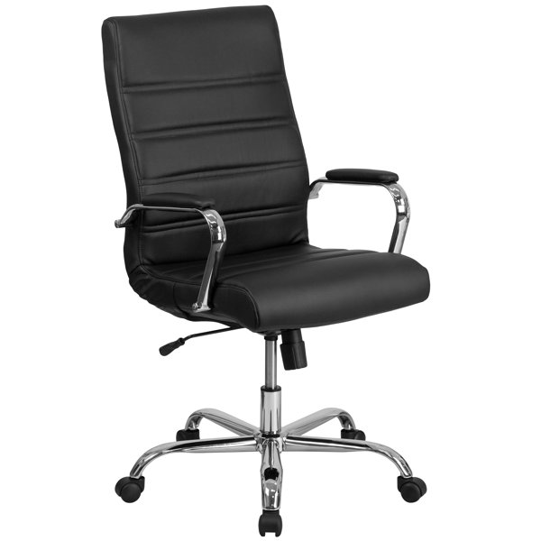 LEAGOO Mid-Back Home Office Desk Chair No Wheels, PU Padded Comfortable  Armless Computer Chair Adjustable and Reclining Swivel Task Chair No Arms