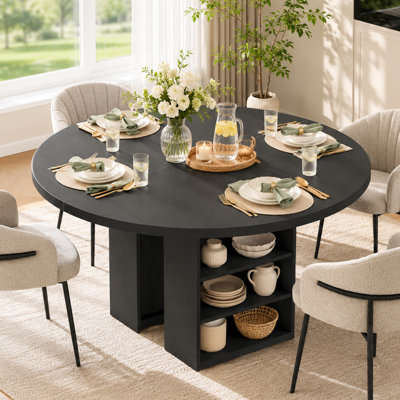 43.3"-59" Extendable Round Dining Table for 4-8, Oval Kitchen Dining Table with Storage, Pedestal Dining Table