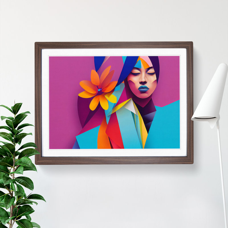 Floral Woman Abstract 1 Piece Single Picture Frame Painting, 25cm H x 34cm W x 2cm D, Walnut