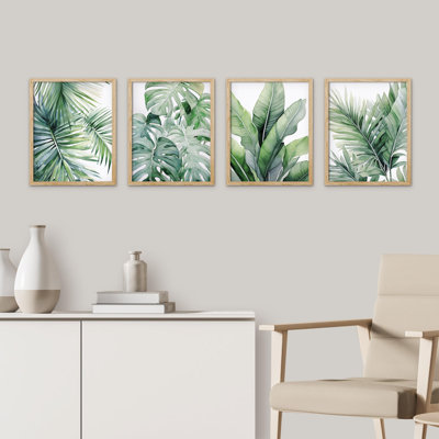 " Tropical Jungle Plants Green Leaves " 4 - Pieces