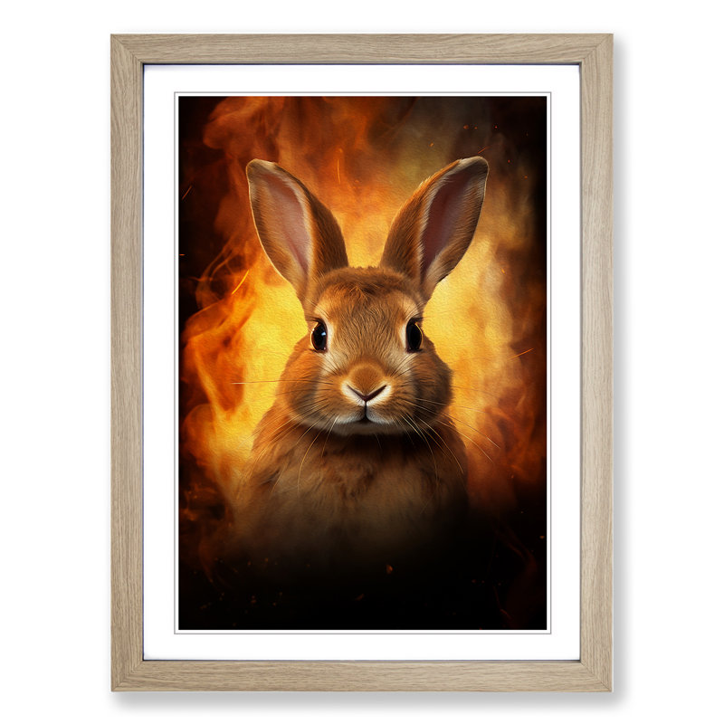 Rabbit Digital Art - Framed Print, Oak, 34cm H x 25cm W x 2cm D