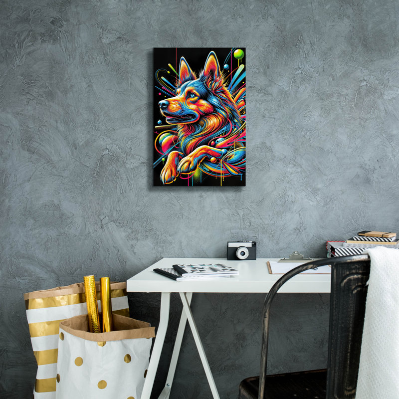 «Dog - Graffiti Style» par Rey Klimt, art mural sur toile, H 18 po x l 12 po x P 0,75 po