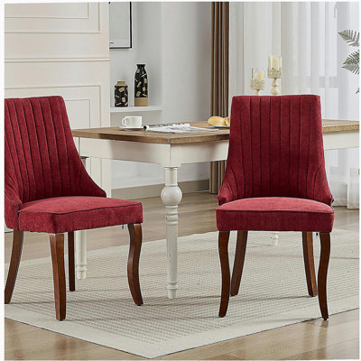 Table et chaise de salle à manger en suède mélangé renault, chaise de cuisine rainurée, siège en tissu confortable, convient aux restaurants, avec pieds incurvés en bois massif, 2 ensembles (rouge carmin)