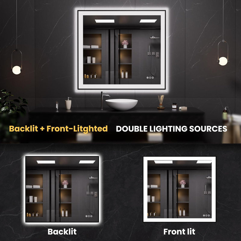Frameless LED Bathroom Mirror,Smart Mirror, 40" x 36", Rectangle, Horizontal