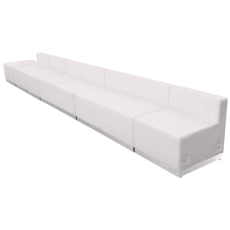 Configuration de réception modulaire en cuir 6 pièces Hercules Alon avec dossier et siège tendus, Blanc