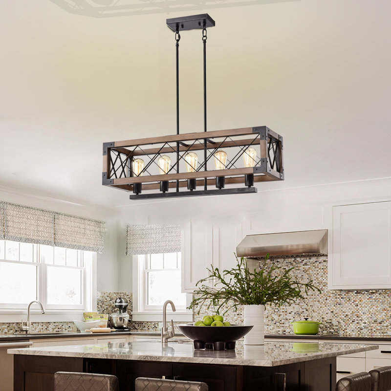 Aliyah 5 - Light Kitchen Island Linear Pendant with Wrought Iron Accents