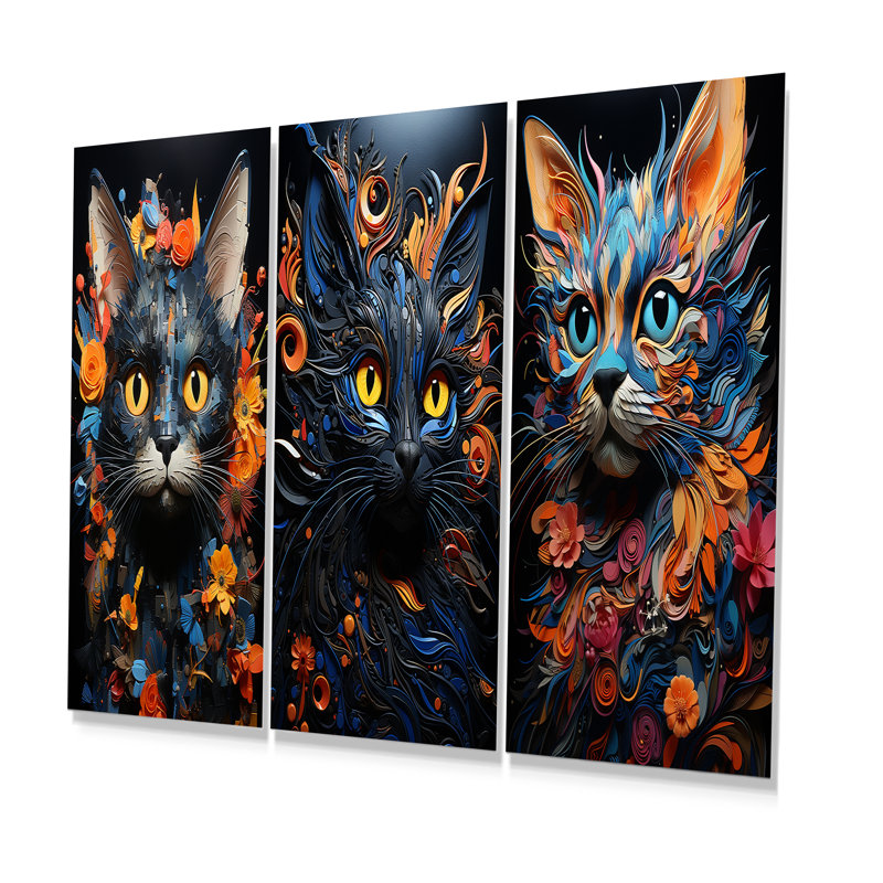 «Pixiebob Pondering Cat Collage», ensemble de 3 impressions sur chat en métal, H 28 po x l 36 po