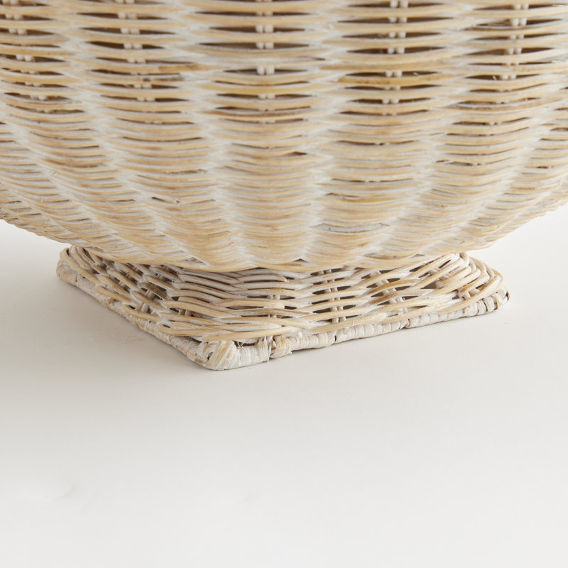 Charleston Handmade Rattan Decorative Bowl, 16" H x 24" W x 24" D, Whitewash