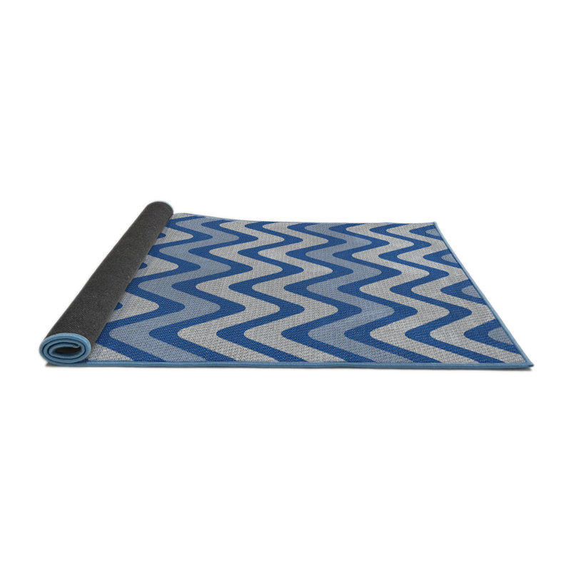 Chevron bleu/blanc/Tapis décoratif gris, Rond 6 pi