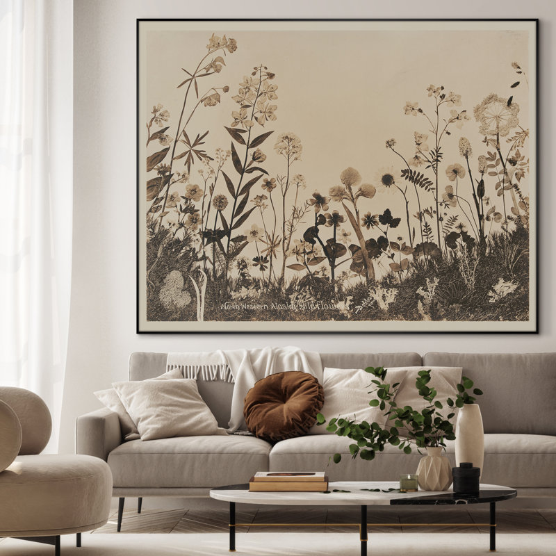 Extra Large Neutral Botanical Wall Art Print - Vintage Flower Artwork Decor for Living Room or Bedroom, Frame Assembly Required (Frame Assembly Required)