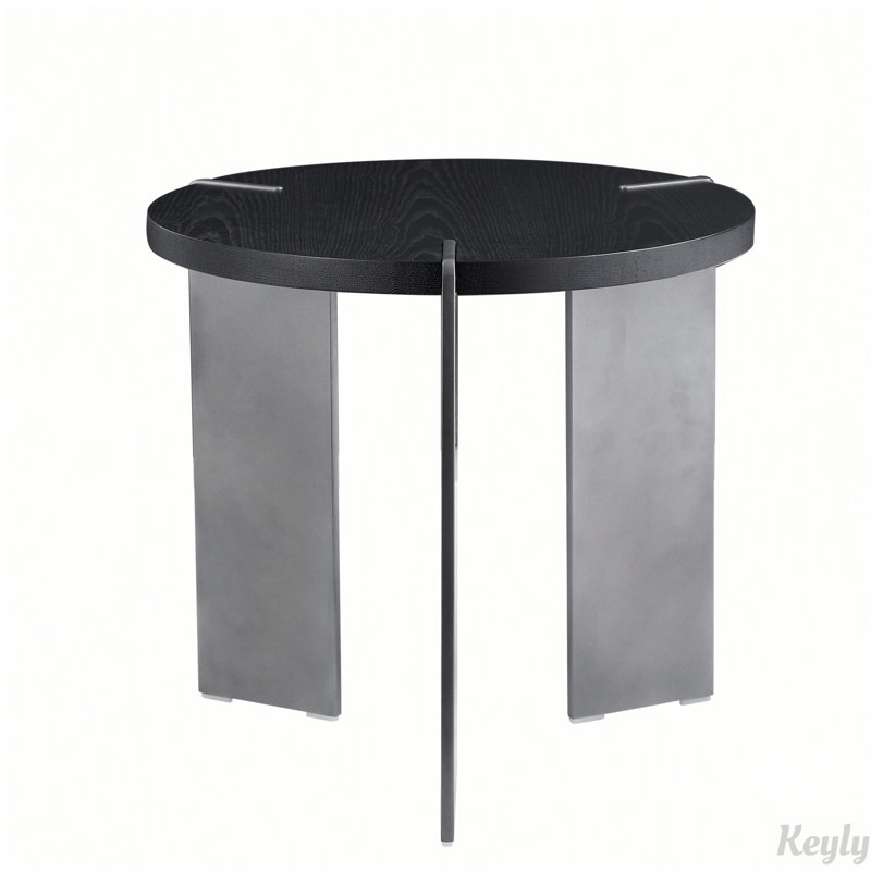 Table basse ronde avec surface en bois et pieds en métal, Noir