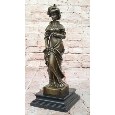 Bronze Victorian Lady Sculpture - Elegant Clical Female Statue Signed Original